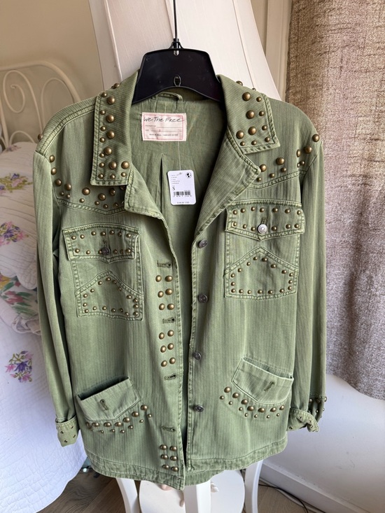 We The Free Jackets & Blazers - We The Free Olive Green Studded Utility Jacket